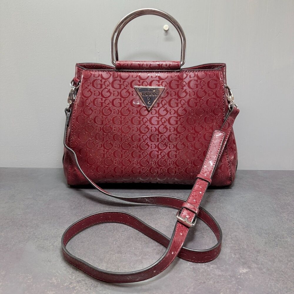 Guess "Cruze" Satchel Crossbody Burgundy Medium Handle Bag